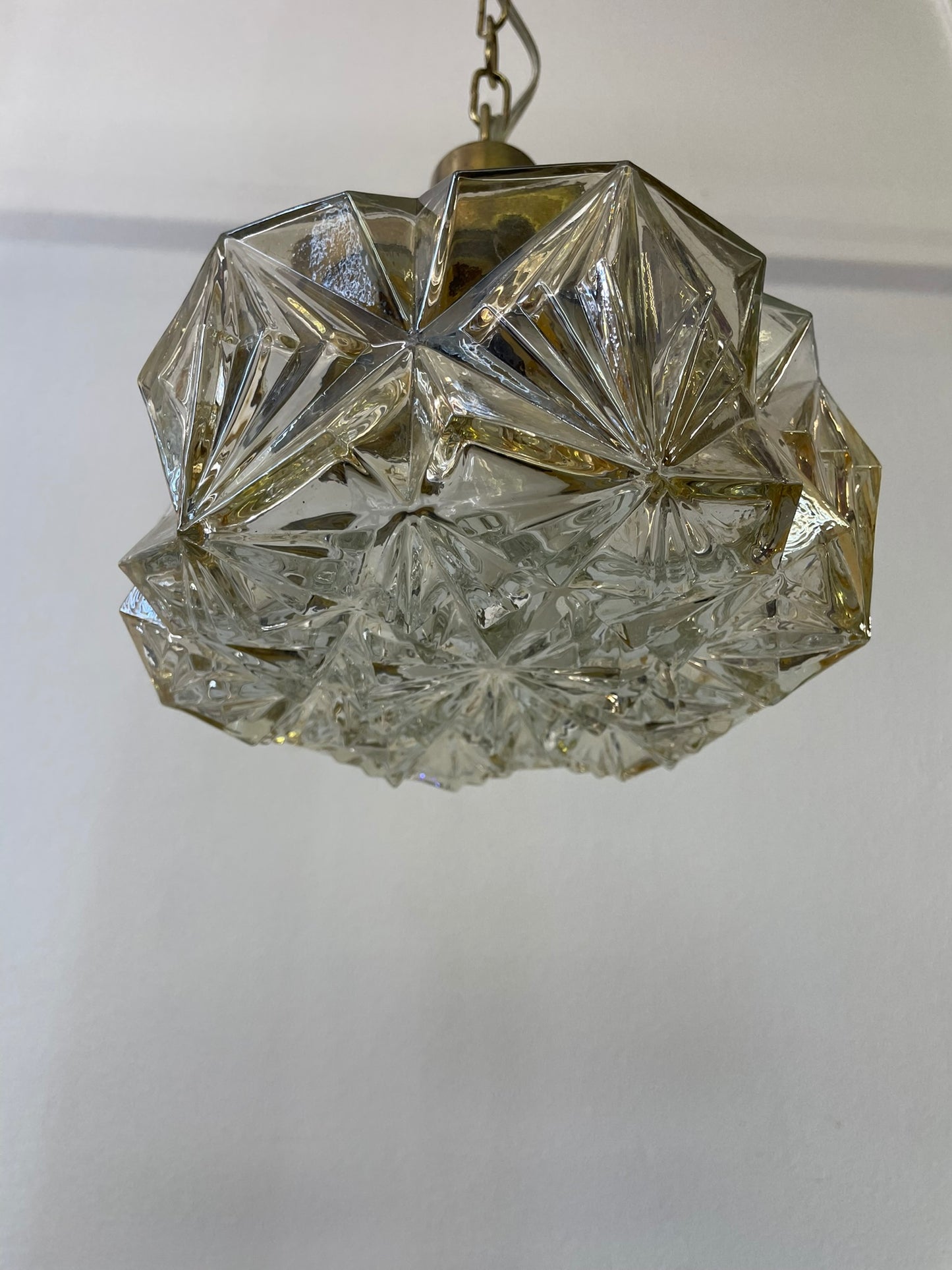 Hanglamp met Amberkleurig Glas en Messing