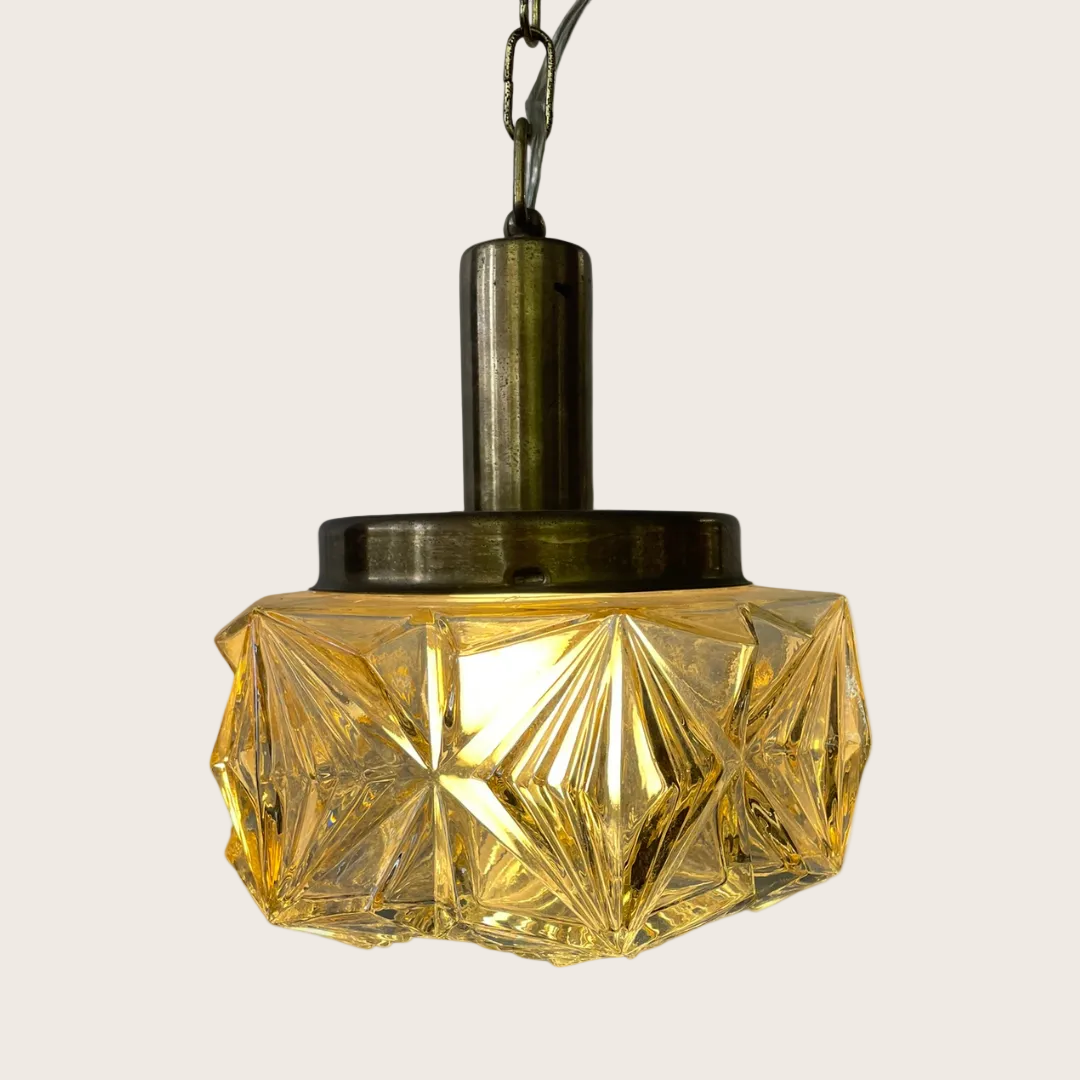 Hanglamp met Amberkleurig Glas en Messing