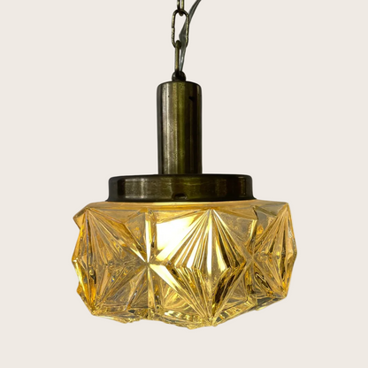 Hanglamp met Amberkleurig Glas en Messing