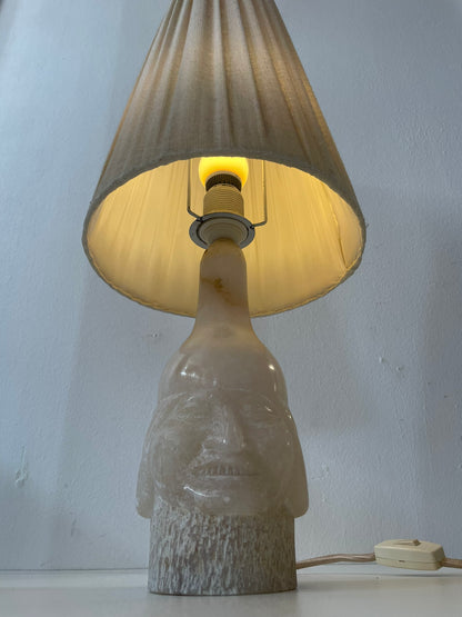 Tafellamp "Face" met Albasten Voet en Stoffen Kap