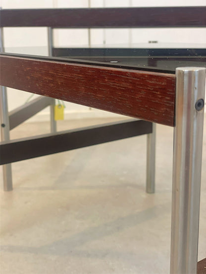 Thereca Bijzettafels – Chroom en palissanderhout met rookglas (Set van 2)