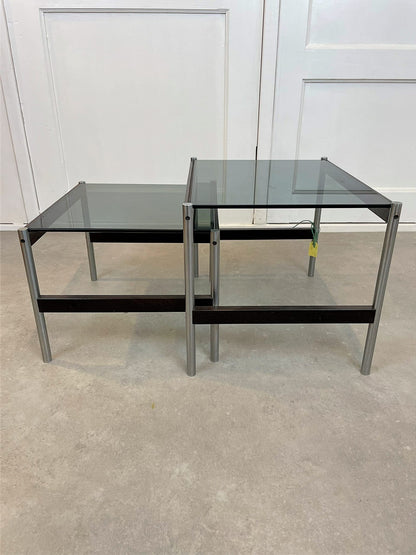 Thereca Bijzettafels – Chroom en palissanderhout met rookglas (Set van 2)
