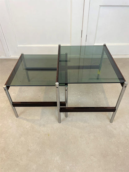 Thereca Bijzettafels – Chroom en palissanderhout met rookglas (Set van 2)