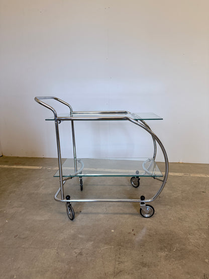 Vintage serveerwagen in Art Deco stijl – chroom en glas