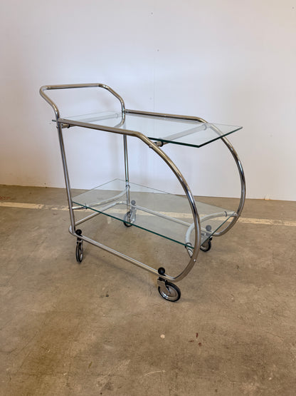 Vintage serveerwagen in Art Deco stijl – chroom en glas