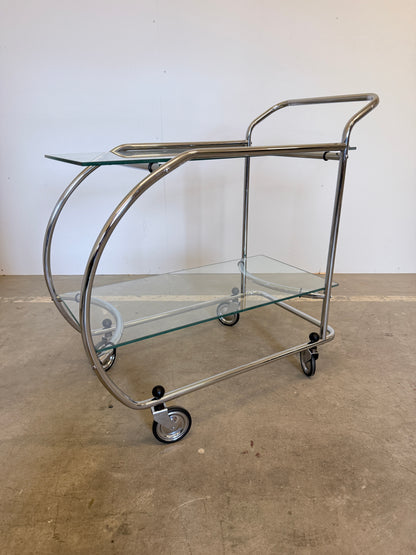 Vintage serveerwagen in Art Deco stijl – chroom en glas