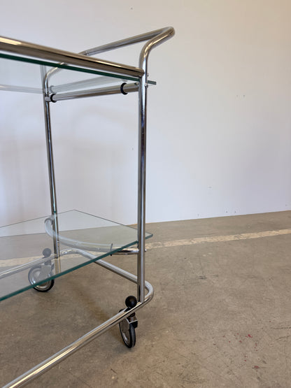 Vintage serveerwagen in Art Deco stijl – chroom en glas