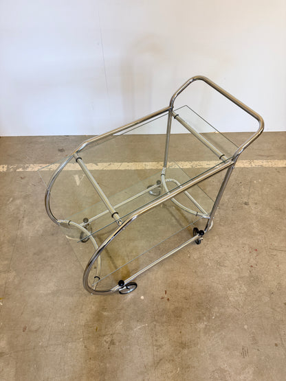 Vintage serveerwagen in Art Deco stijl – chroom en glas