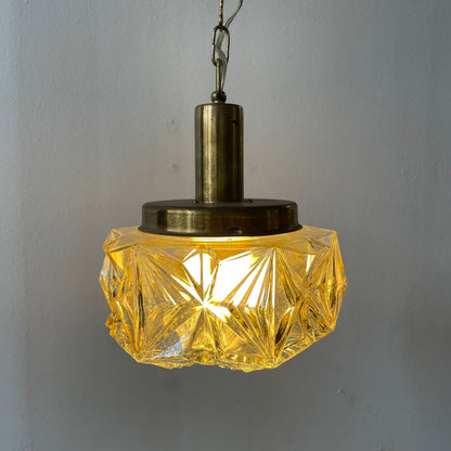 Hanglamp met Amberkleurig Glas en Messing