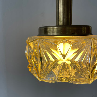 Hanglamp met Amberkleurig Glas en Messing