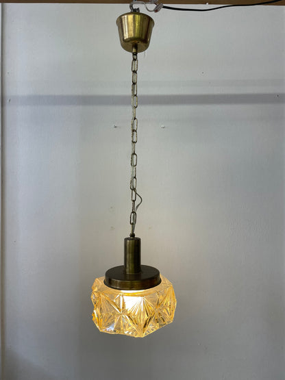 Hanglamp met Amberkleurig Glas en Messing