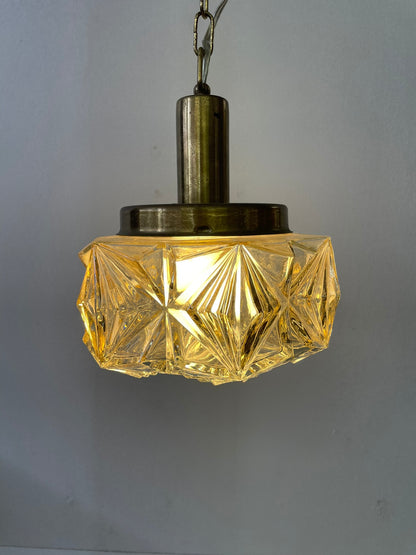Hanglamp met Amberkleurig Glas en Messing