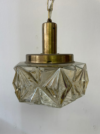 Hanglamp met Amberkleurig Glas en Messing